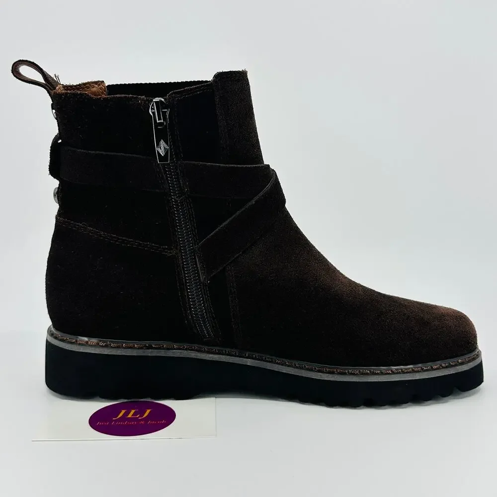Donald Pliner Women's Captain Dark Brown Suede Buckle Booties Size 6.5